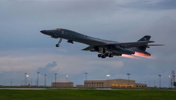 A U.S. Air Force Rockwell B-1 Lancer supersonic bomber.