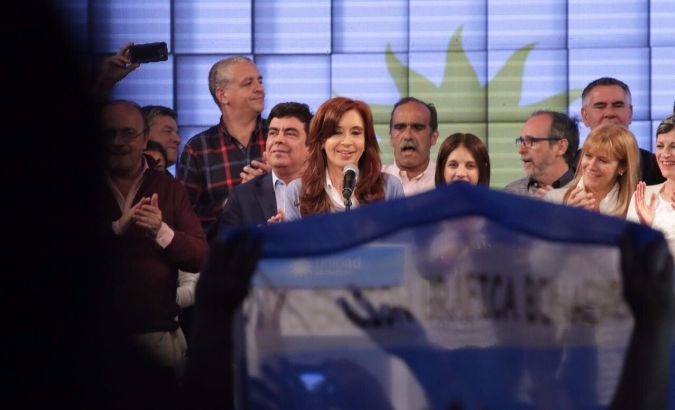 Cristina Fernandez gives election night speech to supporters.