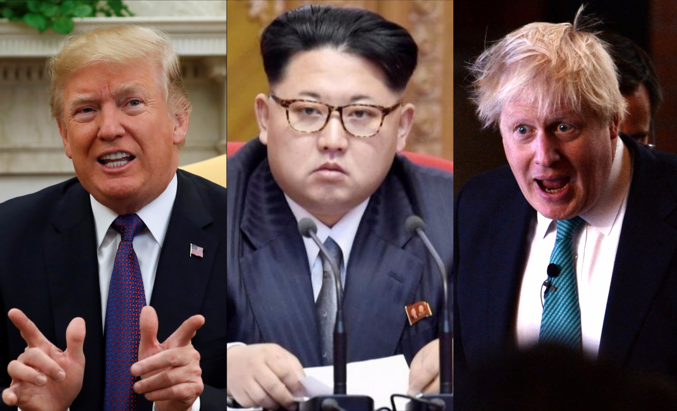 Left to Right: U.S. President Donald Trump, North Korean leader Kim Jong Un, British Foreign Secretary Boris Johnson.