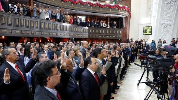 Newly elected Venezuelan governors during the swearing in ceremony.