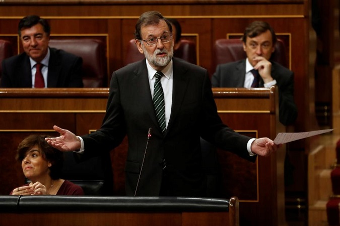 Spanish Prime Minister Mariano Rajoy answers a question at the Parliament in Madrid, Spain, October 18, 2017.