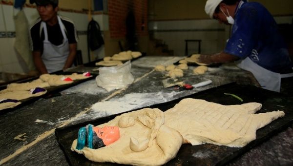 A bread roll in the shape of a child, is seen at the bakery in El Alto in the outskirts of La Paz, Bolivia.