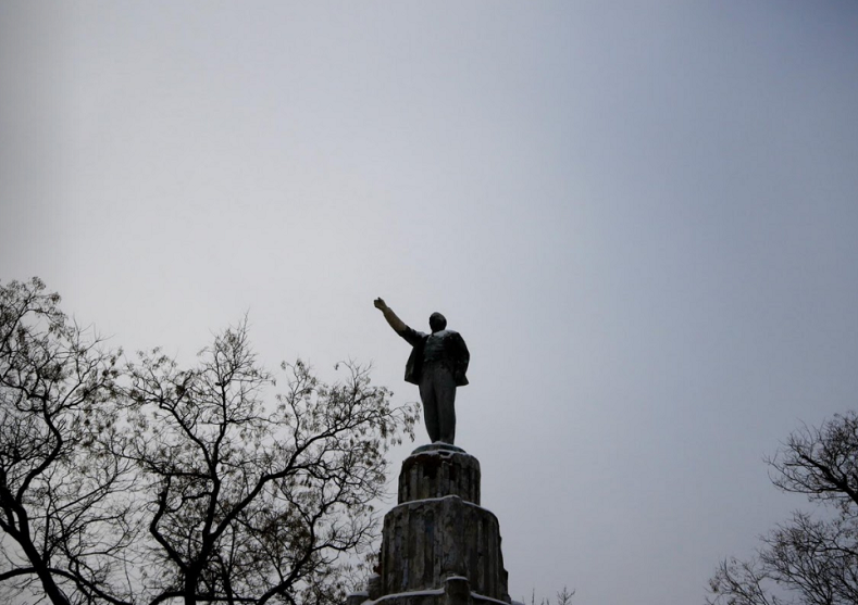 A monument to Lenin stands in a park in Yevpatoriya, Crimea.