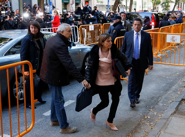 Carme Forcadell, speaker of the Catalan parliament, arriving at Spain's Supreme Court to testify on charges of rebellion.