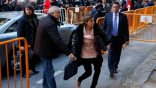 Carme Forcadell, speaker of the Catalan parliament, arriving at Spain's Supreme Court to testify on charges of rebellion.