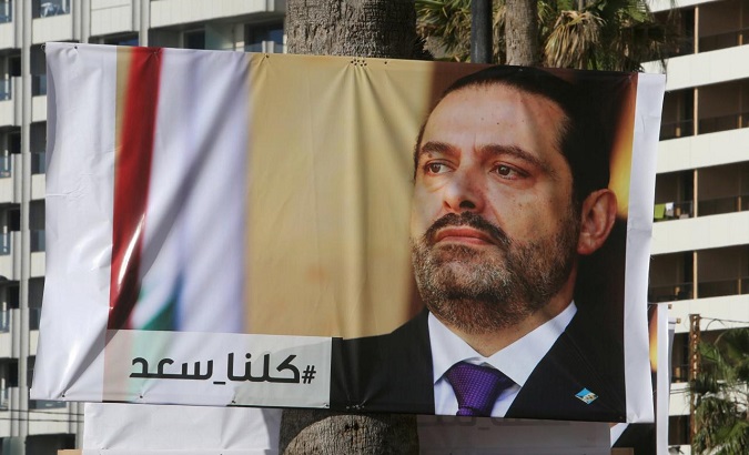 A poster depicting Lebanon's Prime Minister Saad al-Hariri, who has resigned from his post, is seen in Beirut, Lebanon, November 10, 2017.