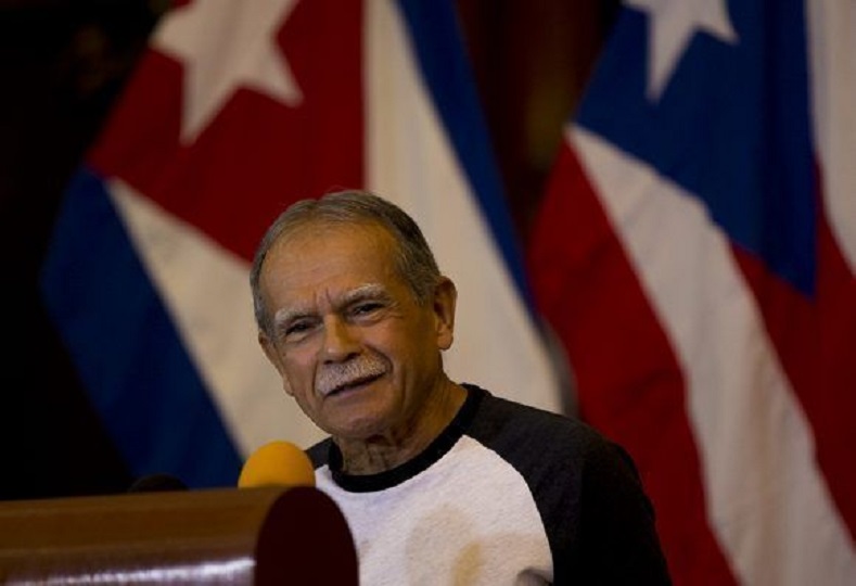 Lopez Rivera at a press conference at the University of Havana.