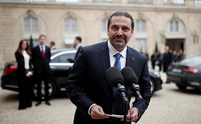 Saad al-Hariri after a meeting with the French president at the Elysee Palace in Paris, France, November 18.