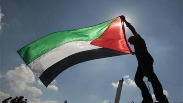 A Palestinian holds the national flag.