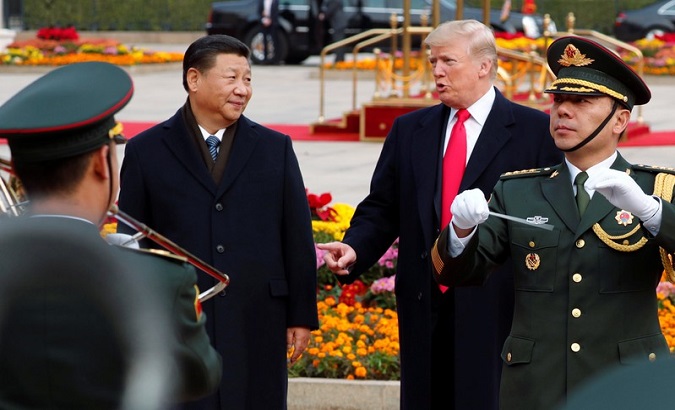 China's President Xi welcomes President Trump in Beijing, China, Nov. 9, 2017.