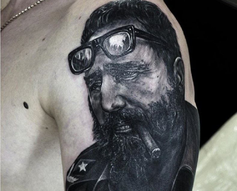 Fidel's memory is honored with exquisitely drawn works of body art.