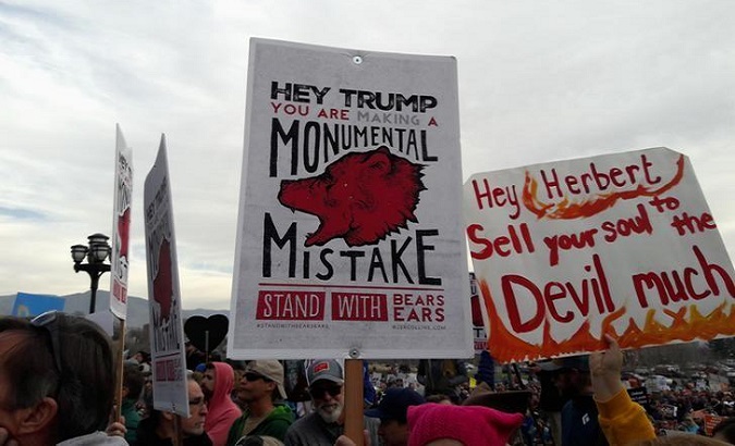 Some of the signs at the protests in Utah, Dec. 2, 2017.