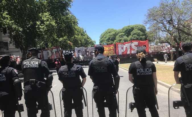 Police line in front of Argentine Congress.