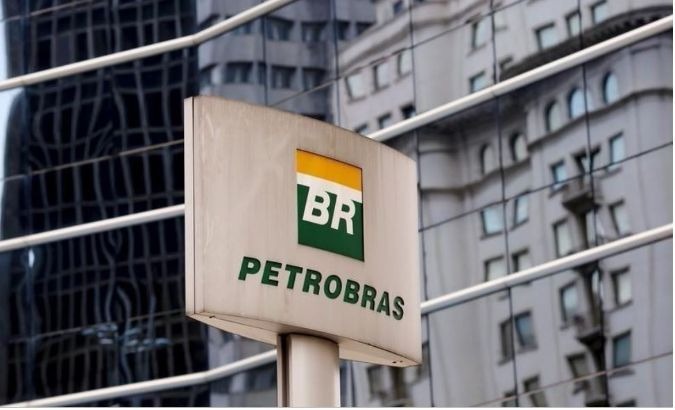 The Petrobras logo is seen in front of the company's headquarters in Sao Paulo.