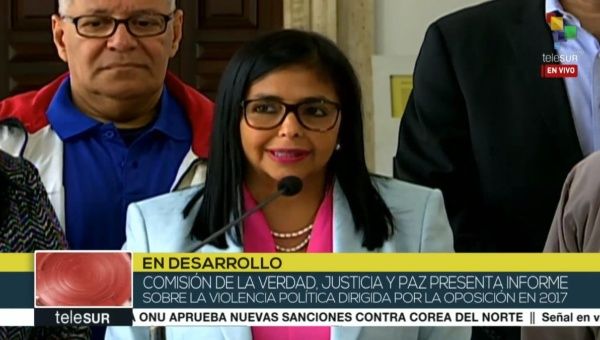 The president of Venezuela's National Constitutional Assembly, Delcy Rodriguez, has published a report on right-wing violence perpetrated against the public.