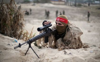 A militant in the Popular Front for the Liberation of Palestine takes part in a military exercise in the southern Gaza Strip, December 22.
