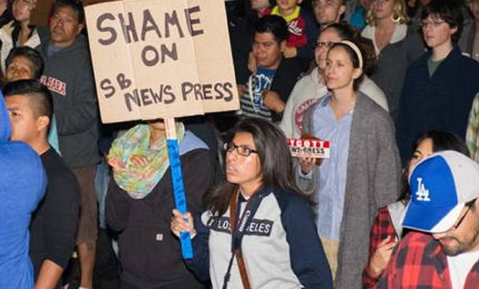 Community members protest the Santa Barbara News-Press in 2015.