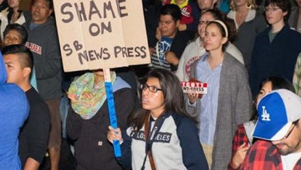 Community members protest the Santa Barbara News-Press in 2015.