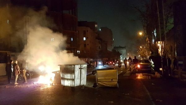 A protest blockade in Tehran, Iran December 30, 2017 in this picture obtained from social media.