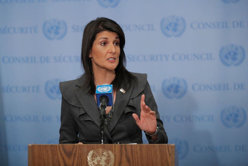 U.S. Ambassador to the United Nations Nikki Haley speaks at UN headquarters in New York, U.S., Jan. 2, 2018.