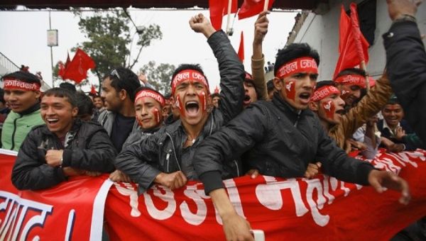Supporters of the Unified Communist Party of Nepal (UCPN-Maoist) during a rally marking the 17th anniversary of the 