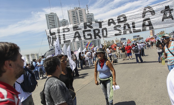 Protest to demand Milagro Sala's release in 2016.