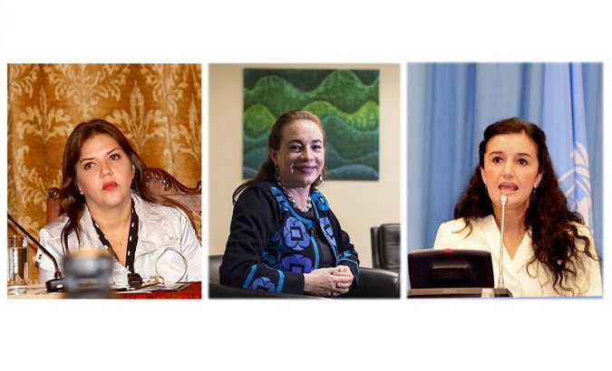Three vice-presidential candidates: Maria Alejandra Vicuña (L), Maria Fernanda Maria Espinosa (C), and Rosana Alvarado (R).