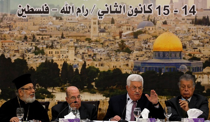 Palestinian President Mahmoud Abbas speaks during the meeting of the Palestinian Central Council in the West Bank city of Ramallah January 14, 2018.