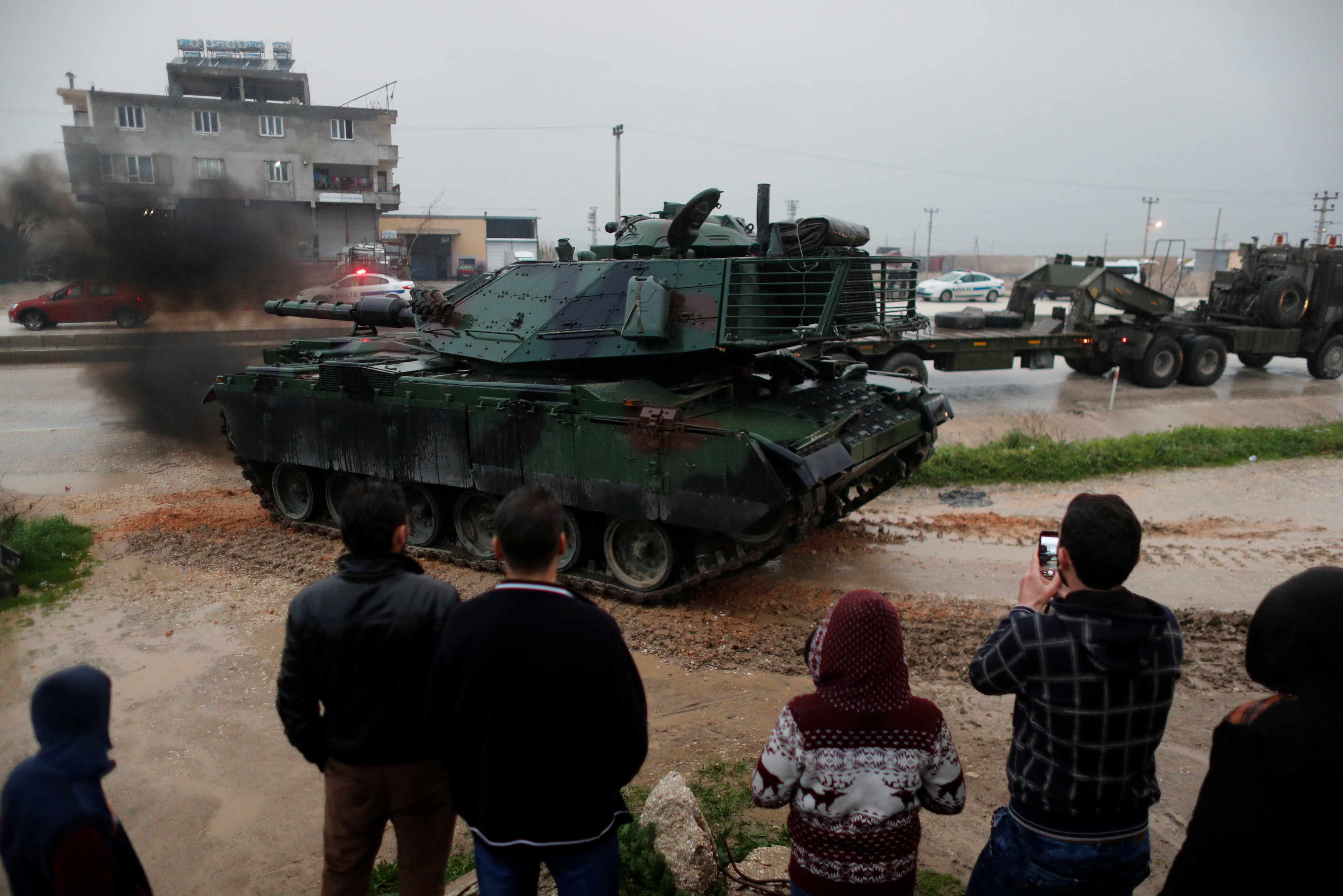 A Turkish military convoy arrives at an army base in the town of Reyhanlı, near the Turkish-Syrian border in Hatay province, Turkey, January 17.