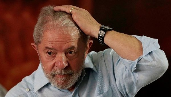 Former Brazilian President Luiz Inacio Lula da Silva during a meeting with members of the Workers Party (PT). 
