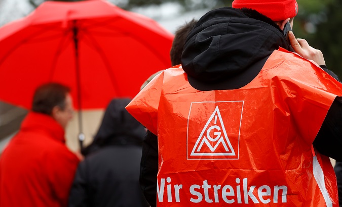 German industrial trade union IG Metall workers protest in Hanau.
