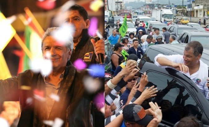 President Lenin Moreno (L) and former President Rafael Correa (R) during the campaign trail.