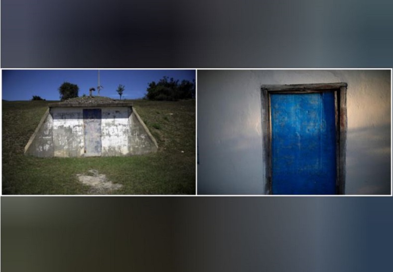The entrance of a bunker on the U.S. Naval Base in Guantanamo Bay (L). A few miles away, a similar door, fresh and bright with a new coat of paint, guards the home of a Cuban family.