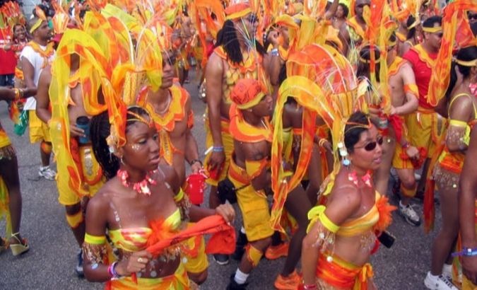 A carnival procession on the Caribbean island of Trinidad.