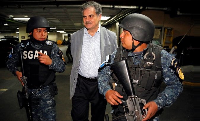 Former finance minister and Current chairman of Oxfam International and former Guatemalan Finance Minister, Juan Alberto Fuentes, arrives to court after being detained as part of a local corruption investigation in Guatemala City.