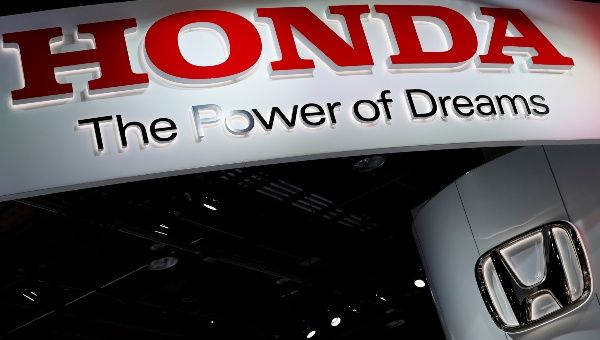 The Honda booth displays the company logo at the North American International Auto Show in Detroit, Michigan, U.S., Jan. 16, 2018.