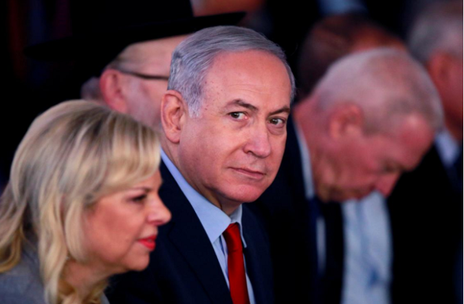 Israeli Prime Minister Benjamin Netanyahu and his wife Sara attend an inauguration ceremony for a fortified emergency room at the Barzilai Medical Center in Ashkelon, southern Israel, Feb. 20, 2018.