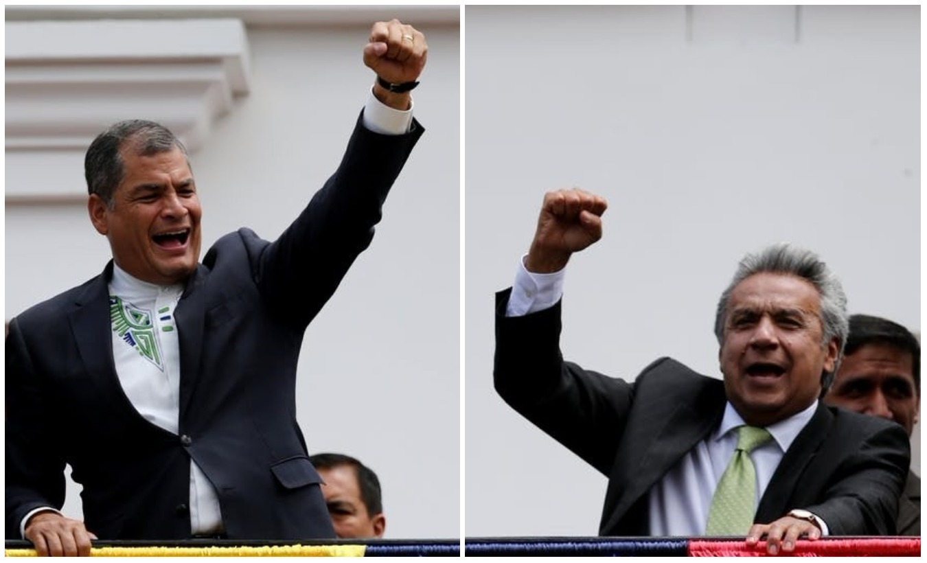 Ecuador’s former President Rafael Correa (L) and current President Lenin Moreno (R).