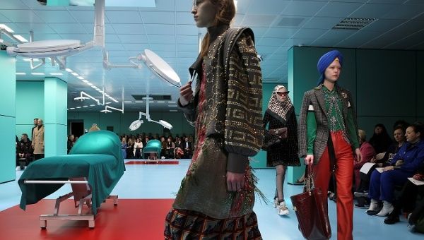 Models present creations from the Gucci Autumn/Winter 2018 women collection during Milan Fashion Week in Milan, Italy Feb. 21, 2018.