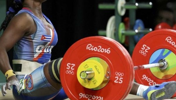 Cuba's Marina Rodríguez, another superstar female weightlifter, at the Rio Olympics.