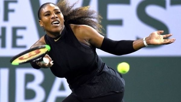 Serena Williams makes a return during a fixture at Indian Wells 2018.  
