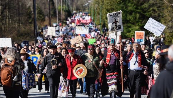First Nations and environmental activists joined in protests against the tar sand pipeline expansion in BC. March 10, 2018.