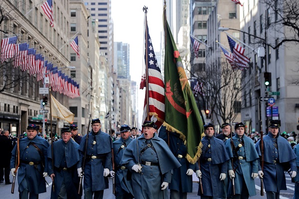 In New York, Manhattan's Fifth Avenue came alive with the sound of bagpipes, trumpets and drums as people marched through the city.