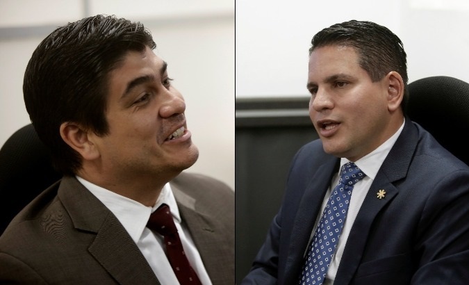 Carlos Alvarado (L) and Fabricio Alvarado (R) will vie for Costa Rica's presidency in run-off elections on April 1.