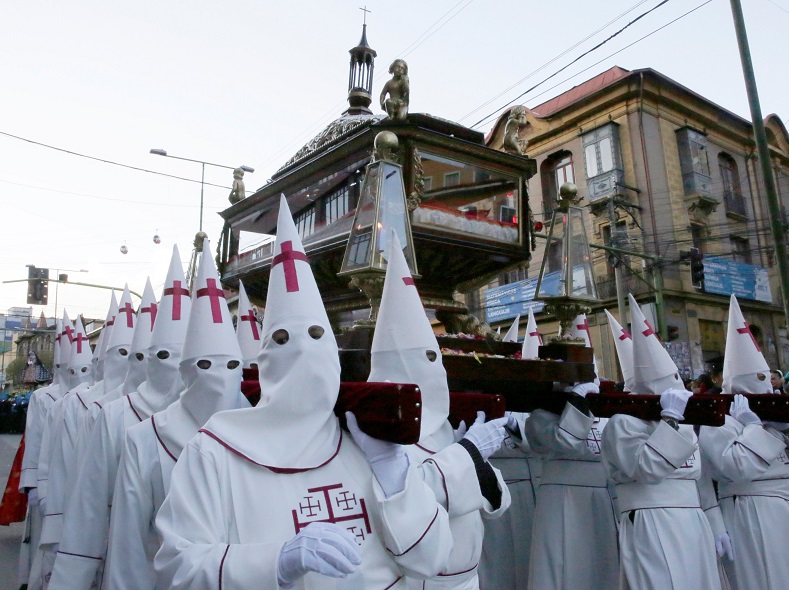 Penitents take part in the procession of the Santo Sepulcro in La Paz, Bolivia, March 30.