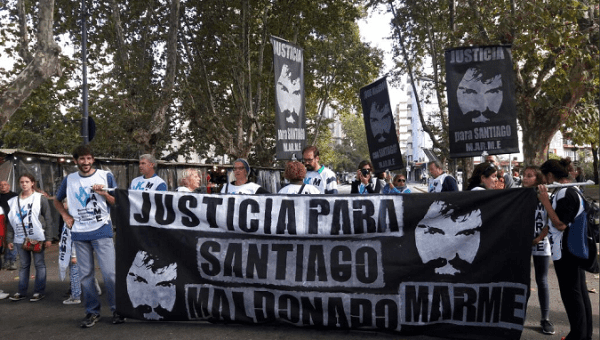 Activists participate in the march after 8 months of Santiago Maldonado's forced disappearance. 