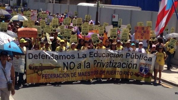 The Federation of Puerto Rican teachers marching in San Juan in March. 