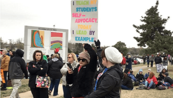 Oklahoma teachers rally outside the state Capitol in Oklahoma City, Oklahoma, U.S., April 2, 2018. 