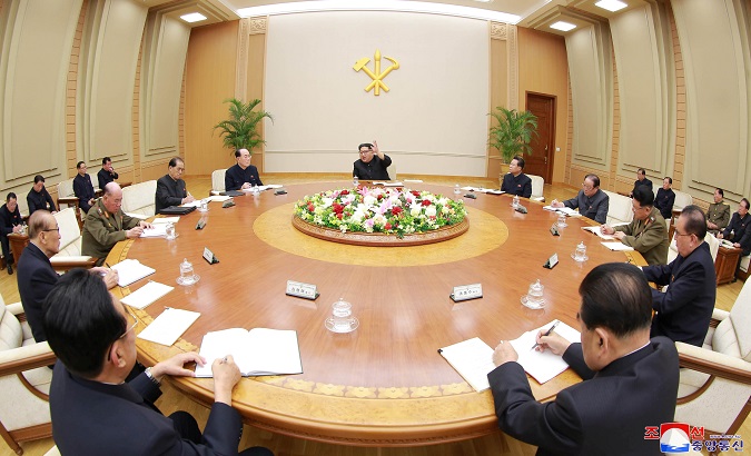 North Korean leader Kim Jong Un heads a party meeting.