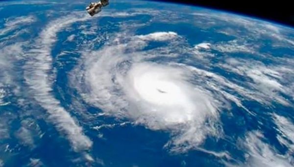 Hurricane Irma passes over the Caribbean.